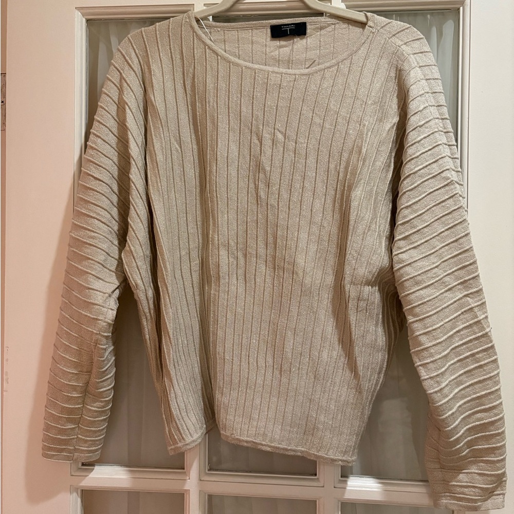 Tahari Beige Ribbed Knit Top